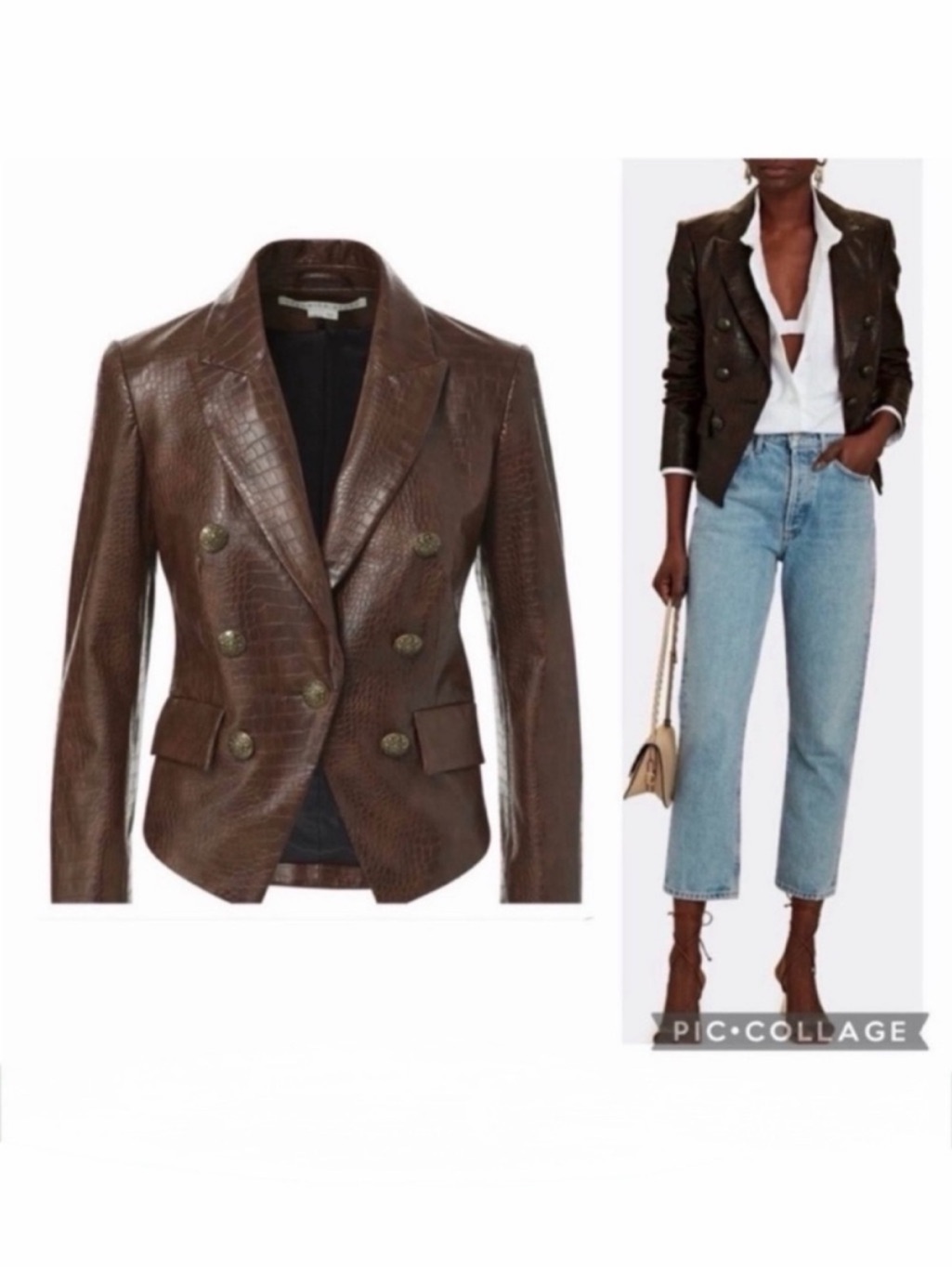 Veronica Beard | Cooke Croc Embossed Double Breasted Dickey Jacket Brown Size 6